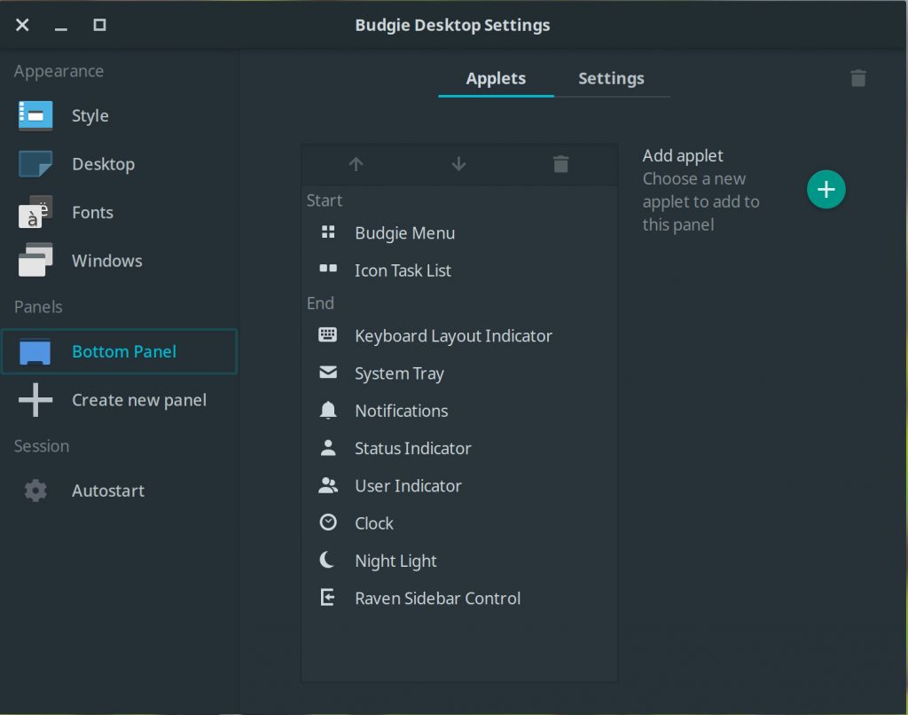 Panel settings