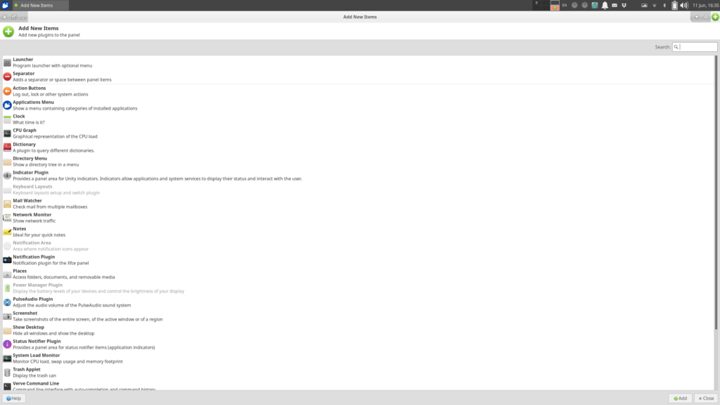 XFCE Panel items